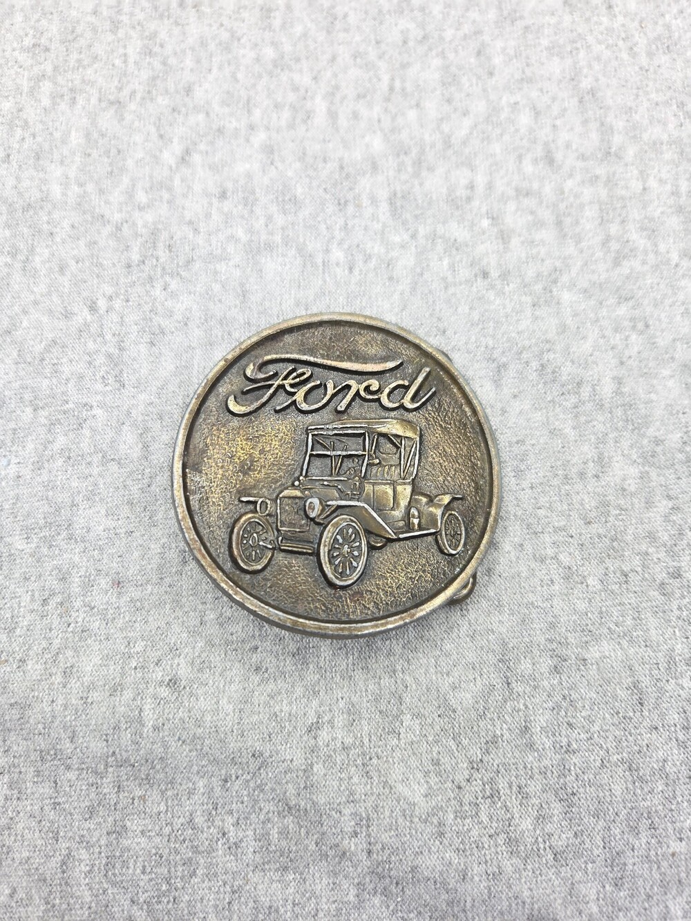 Vintage Ford Model T Solid Brass Belt Buckle Script Logo Antique Car